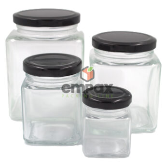 Tarro de Vidrio Cubo con Tapa Negra