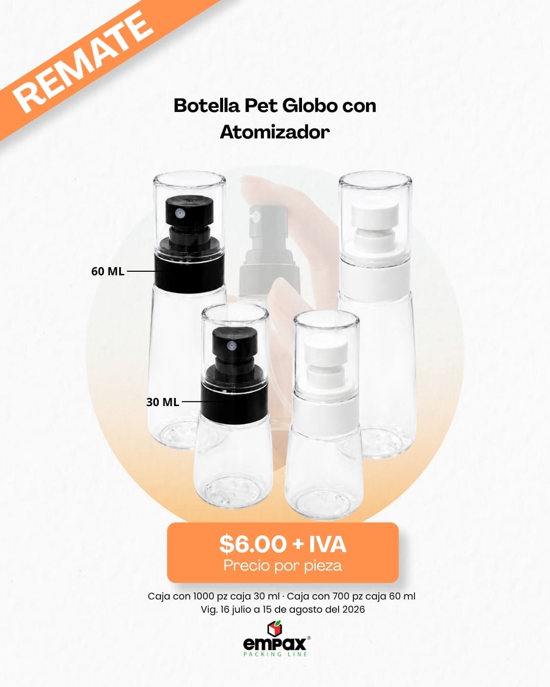Promoción de botella PET Globo con atomizador Empax julio 2026