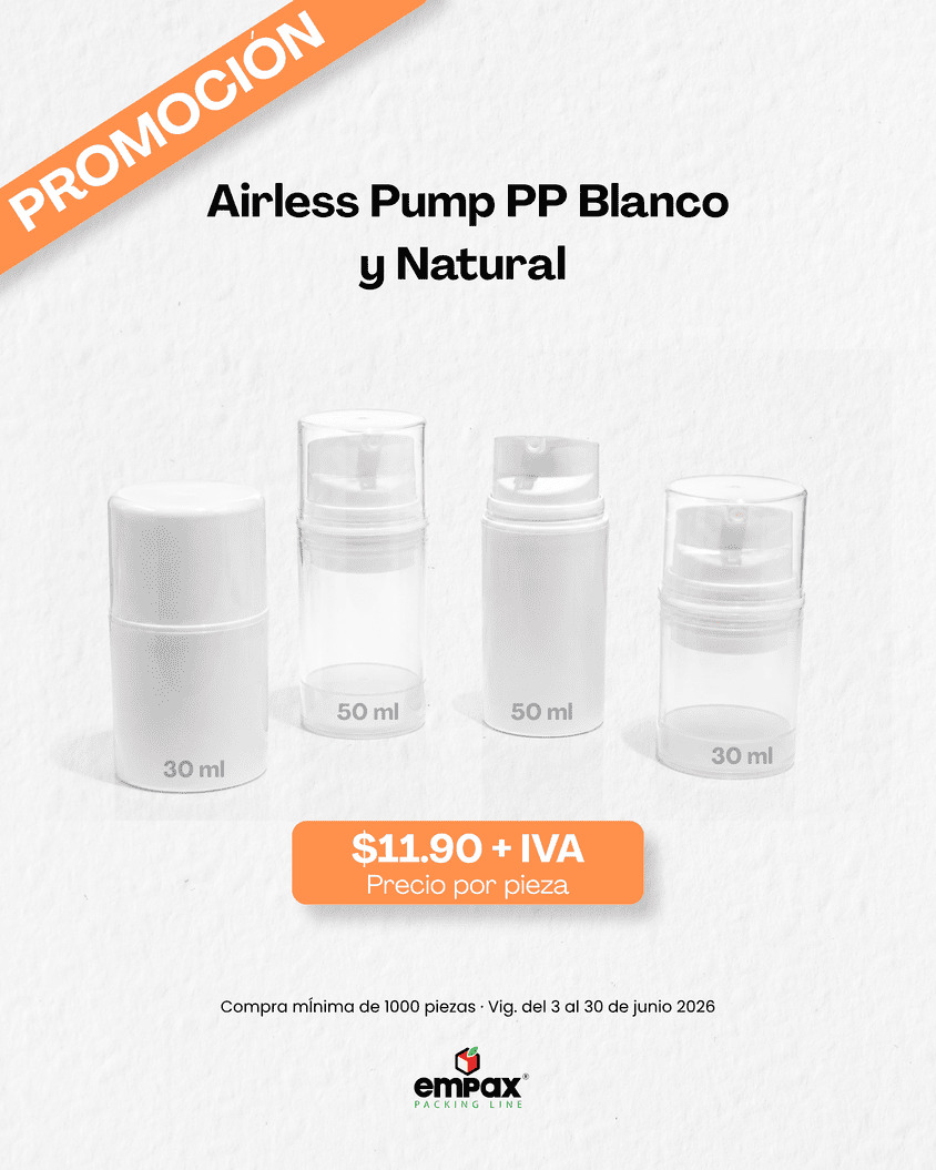 Promoción de Airless Pump PP blanco y natural Empax junio 2026