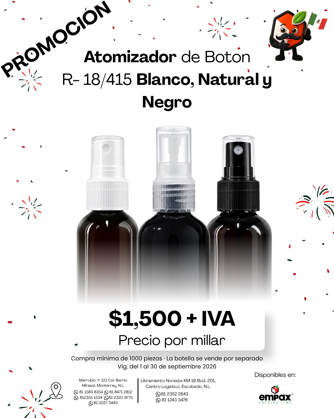 Promoción de atomizador de botón blanco natural y negro Empax septiembre 2026