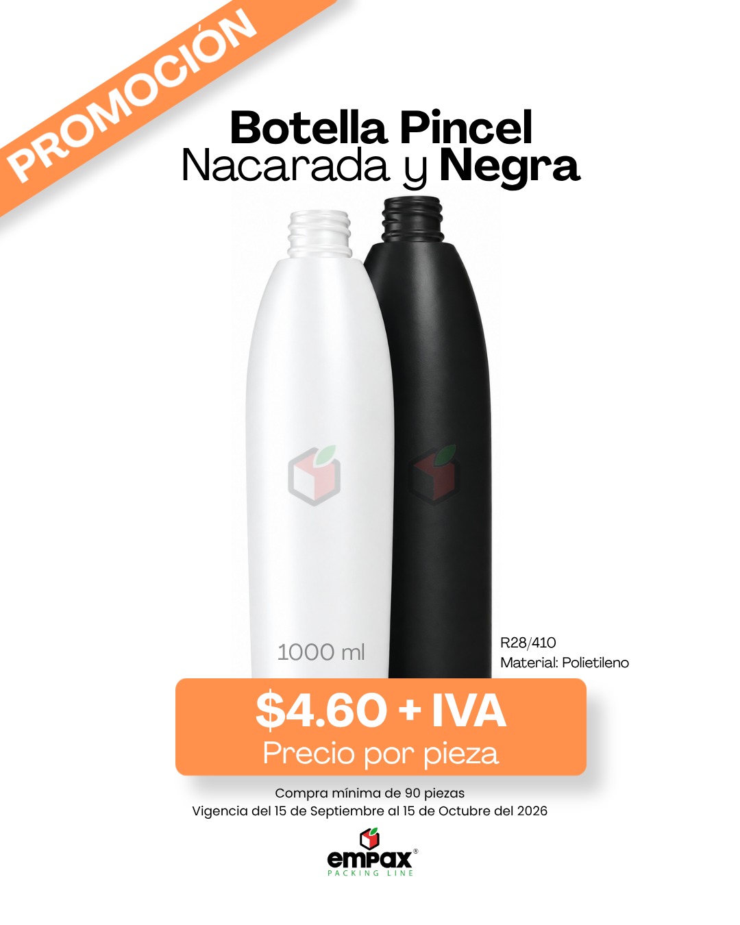 Promoción de botella Pincel nacarada y negra de 1000 ml Empax septiembre y octubre 2026